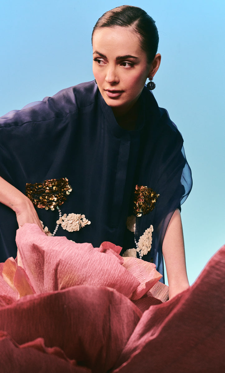 Beaded Navy Blue Melledy Dress