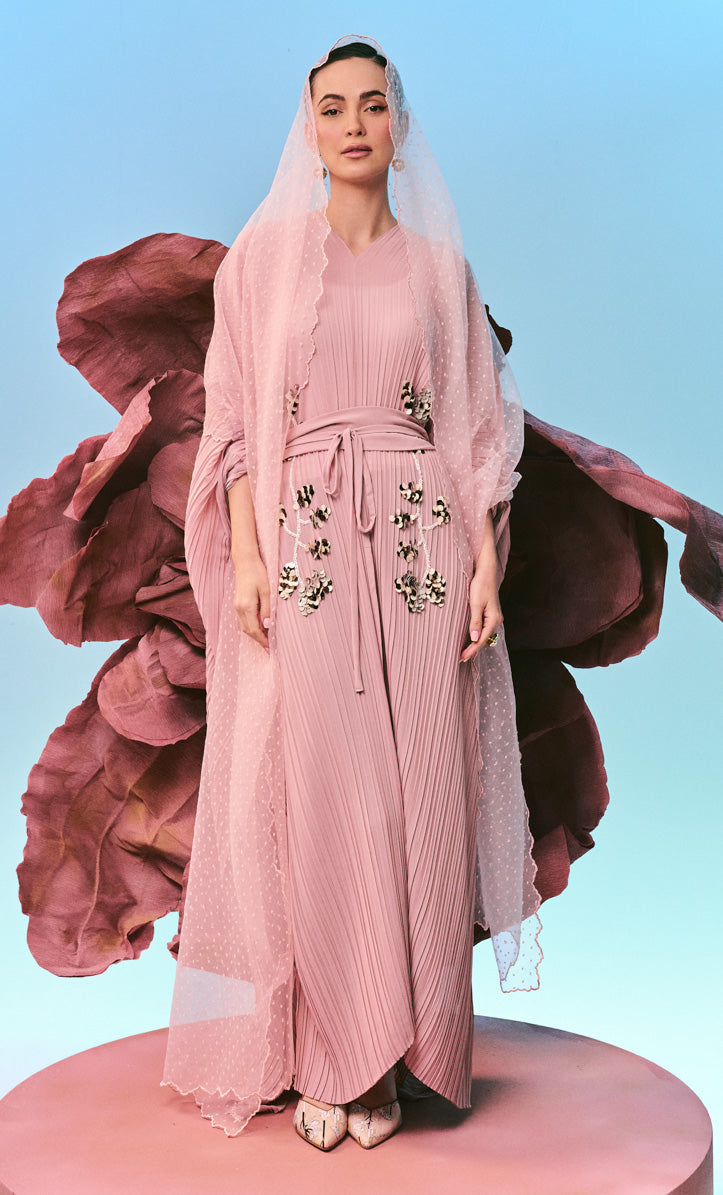Beaded Pink Inara Dress with Ribbon