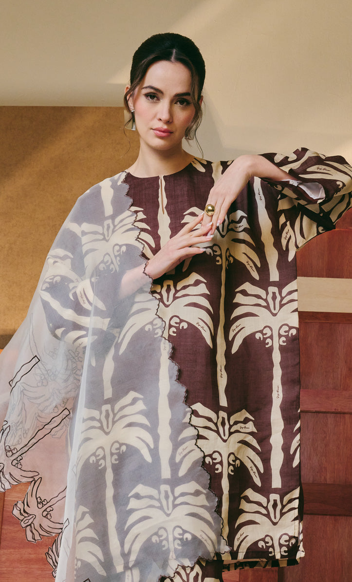 Brown Palm Tree Long Kurung Opah Set