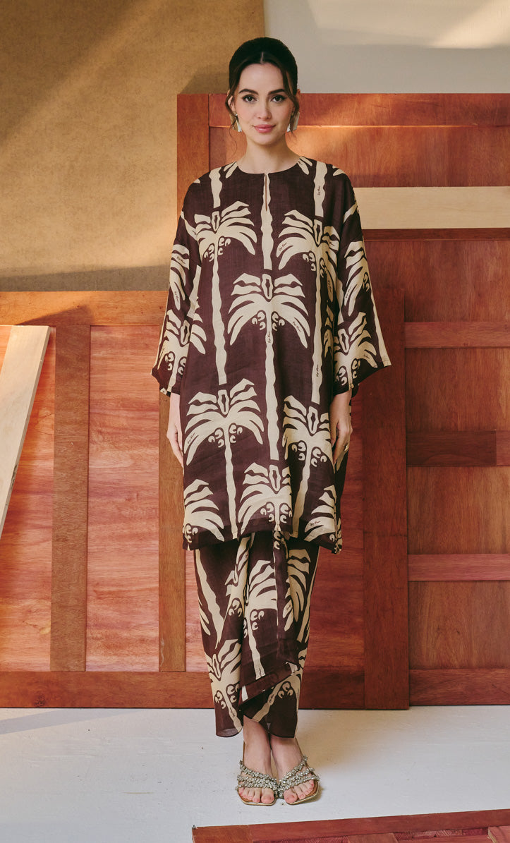 Brown Palm Tree Long Kurung Opah Set