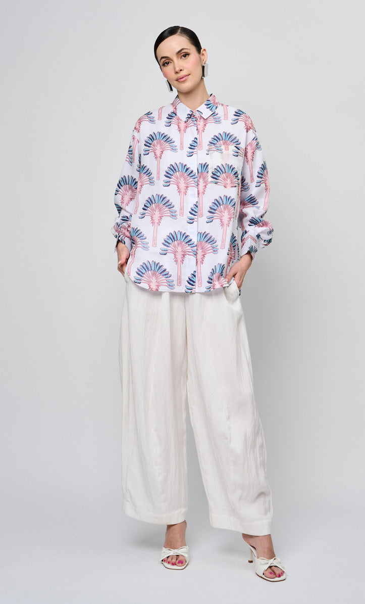 Blue Palm Date Shirt Top