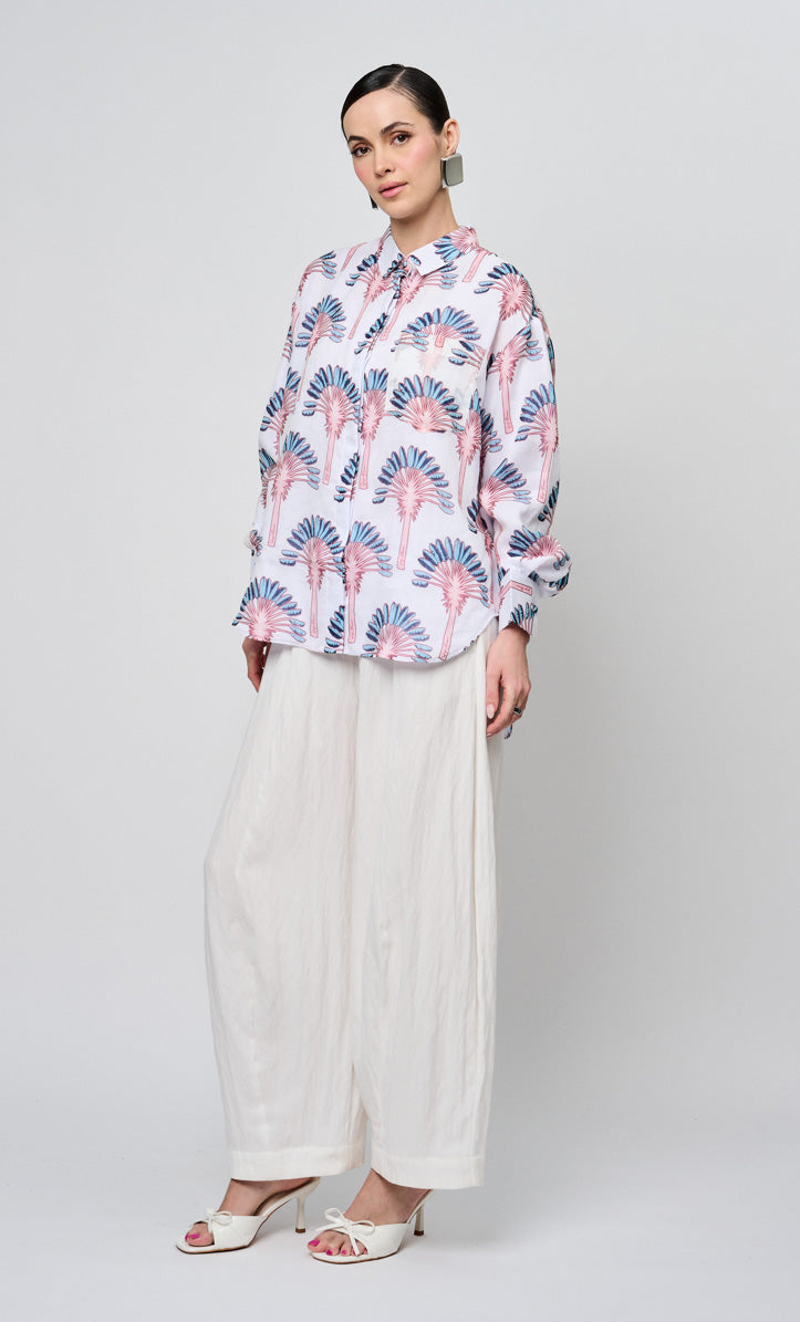 Blue Palm Date Shirt Top