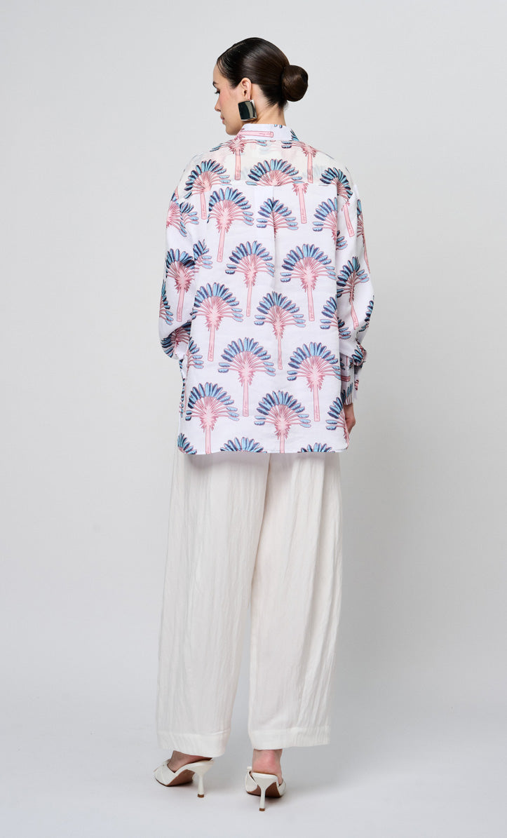 Blue Palm Date Shirt Top