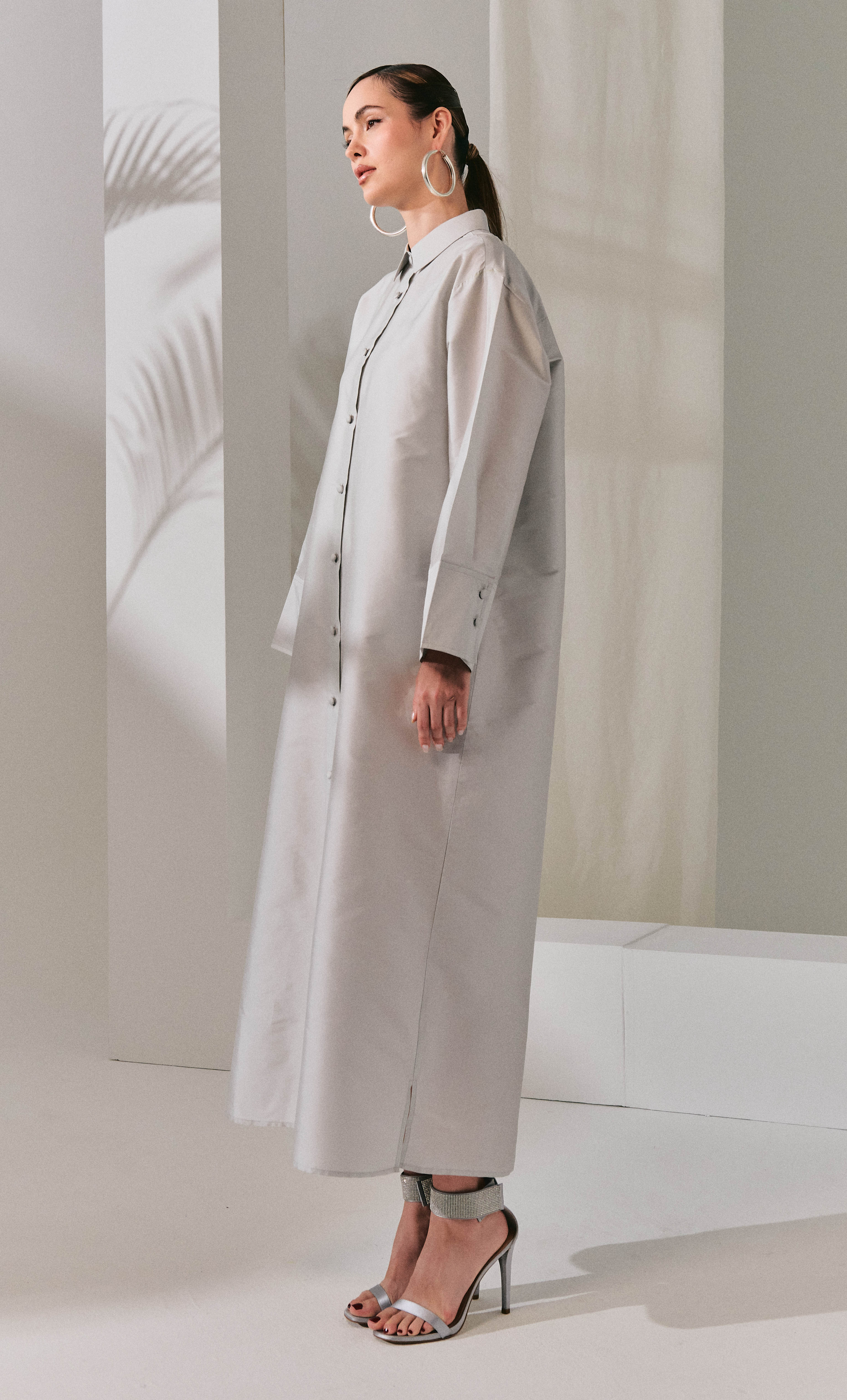 Beaded Jane Dress - Silver Structured Luxe Silk