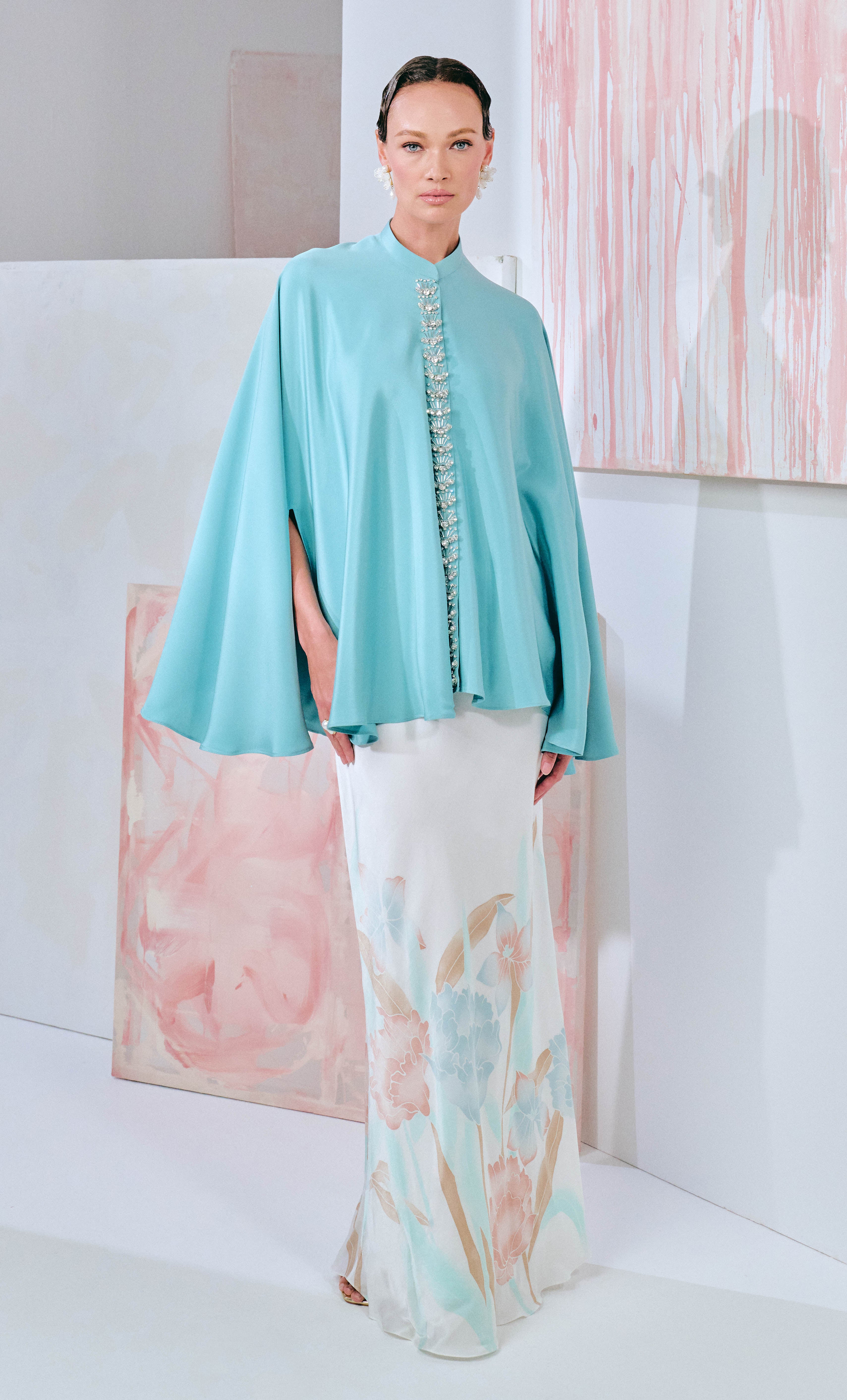 Beaded Amber Top with Kuntum Sarong