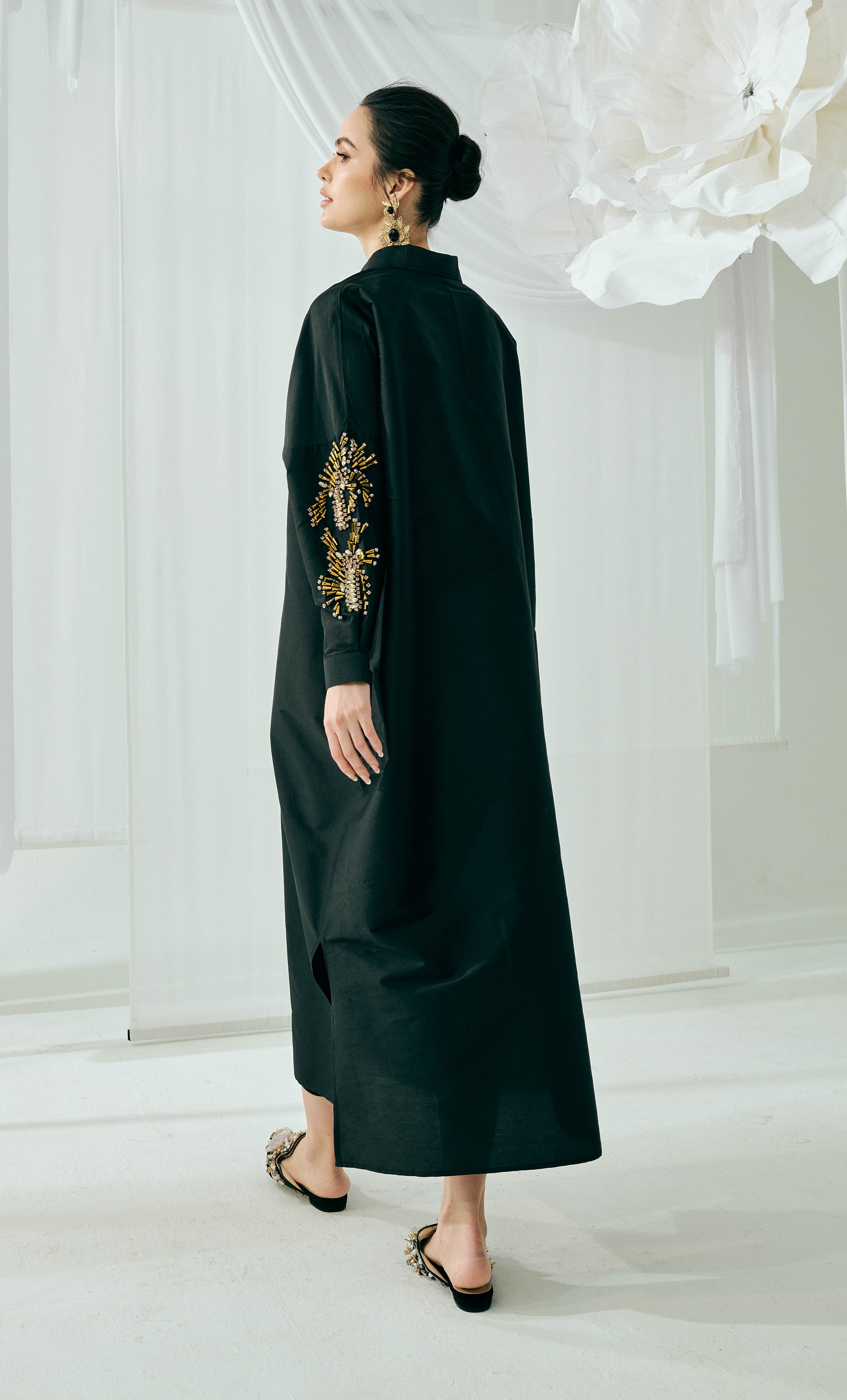 Rossa Collar Dress – Plain Black Taffeta