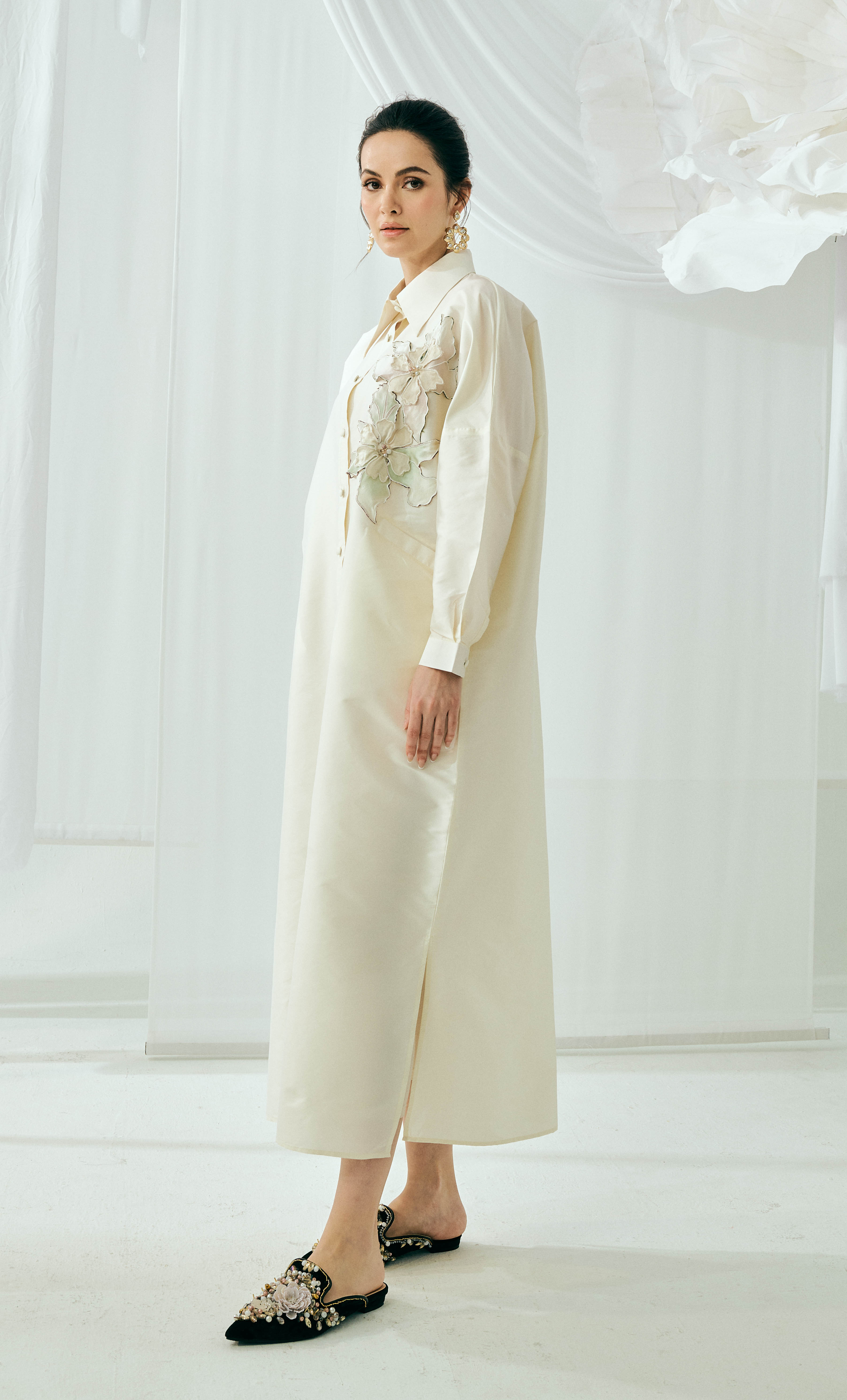 Rossa 2.0 Longsleeve Set – Beige Patches Structured Luxe Silk