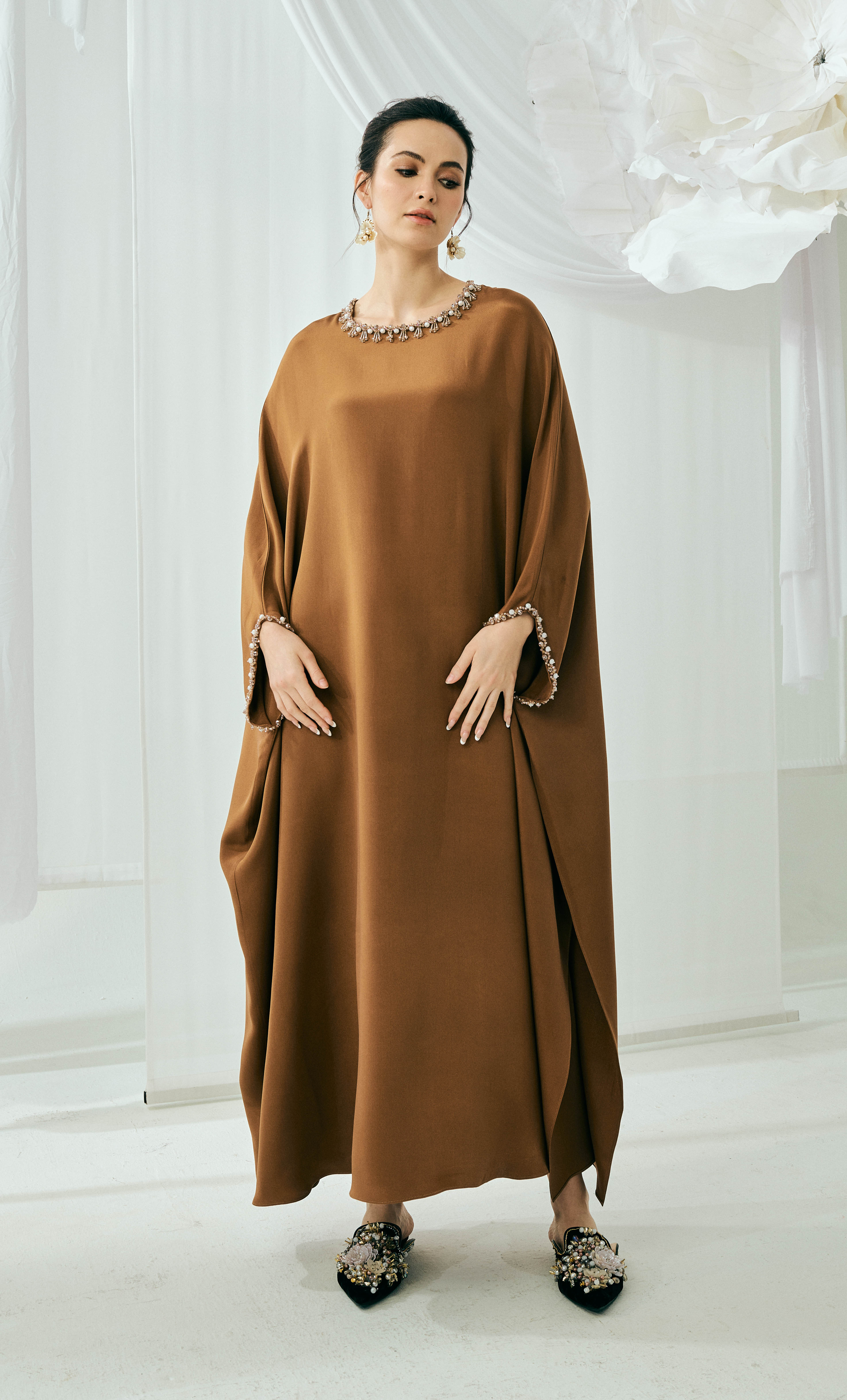 Nalia Slit Dress – Plain Brown Heavy Crepe
