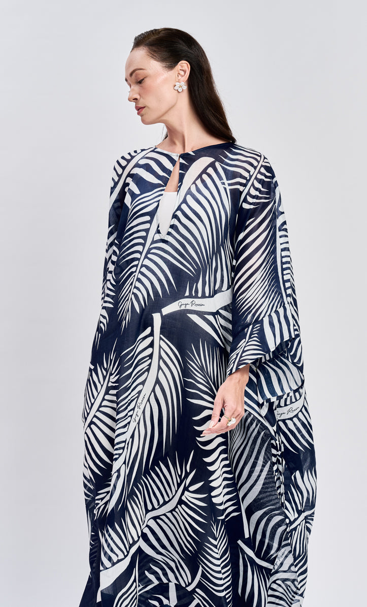 Blue Coco Leaf Zahra Kaftan Dress