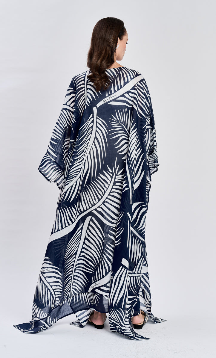 Blue Coco Leaf Zahra Kaftan Dress