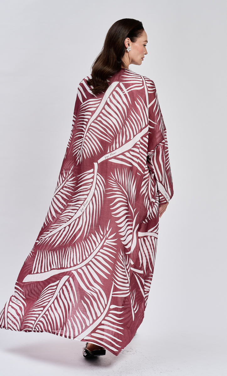 Maroon Coco Leaf Abaya Dress