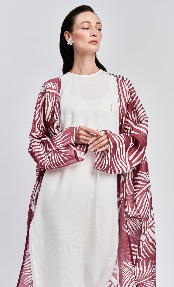 Maroon Coco Leaf Abaya Dress