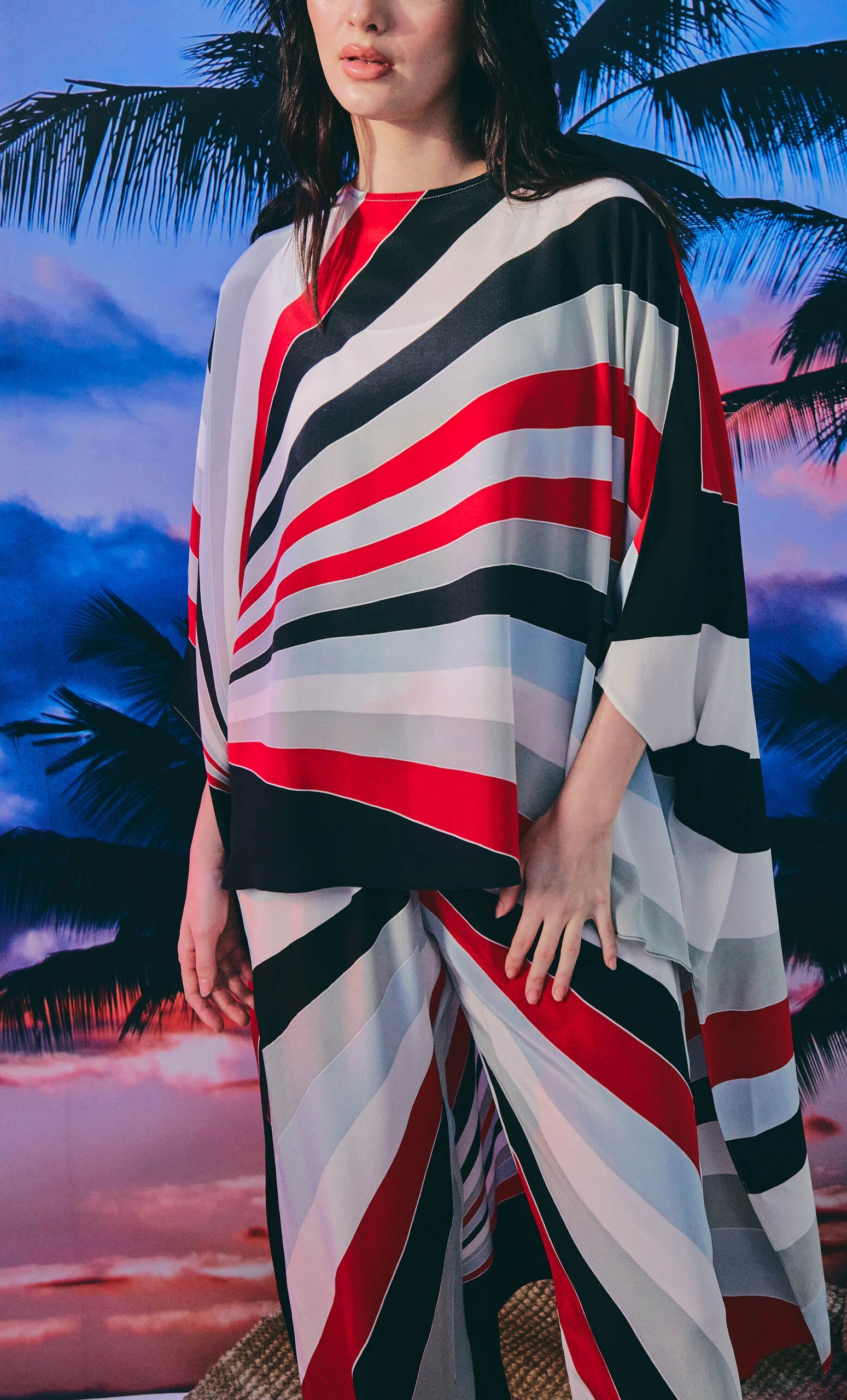 Nalia Hi Lo Top With Nara Palazzo – Lines Crepe Silk