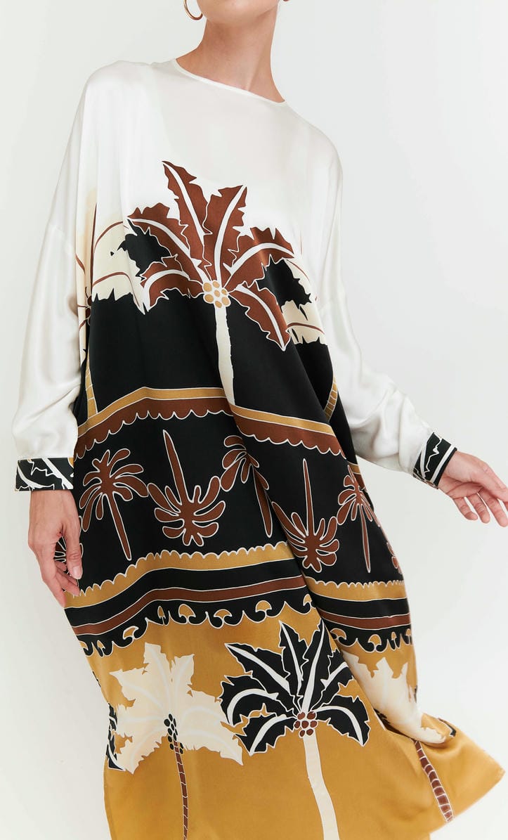 Round Neckline Marcella Dress - Tribal Satin Silk