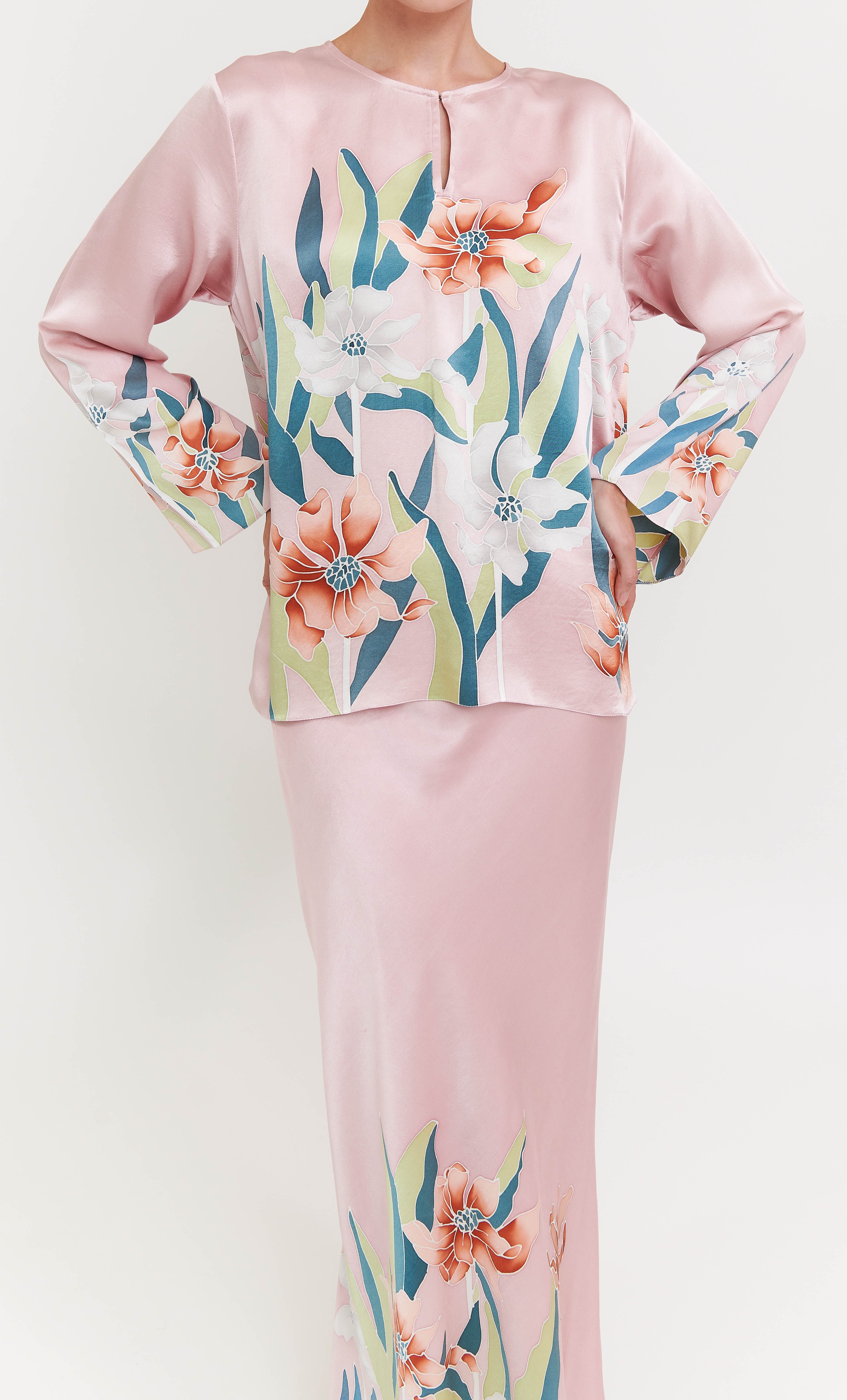 Pery Set Leher Kurung - Hwa Petals Satin Silk