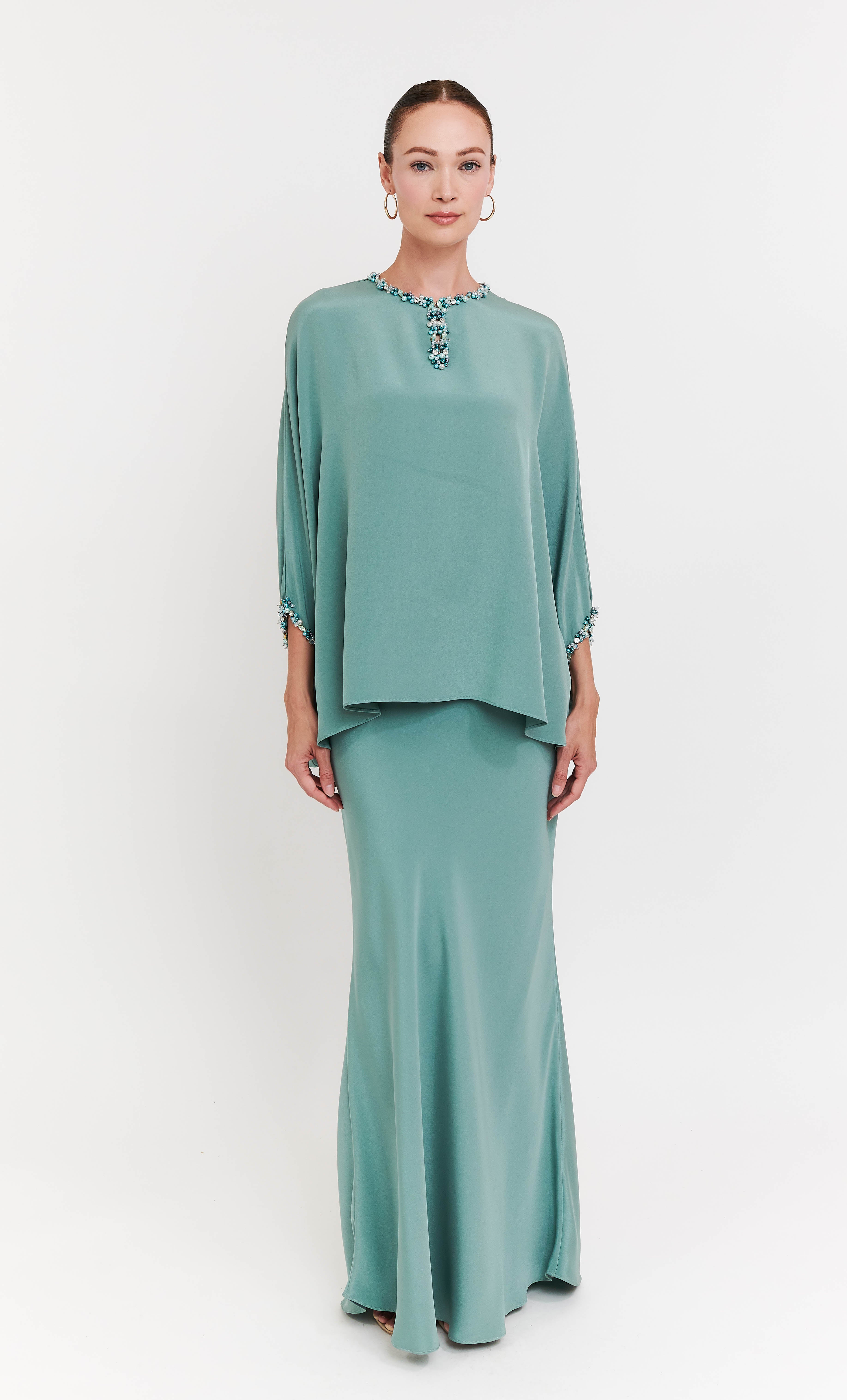Nalia Beaded Set – Dusty Green Luxe Silk
