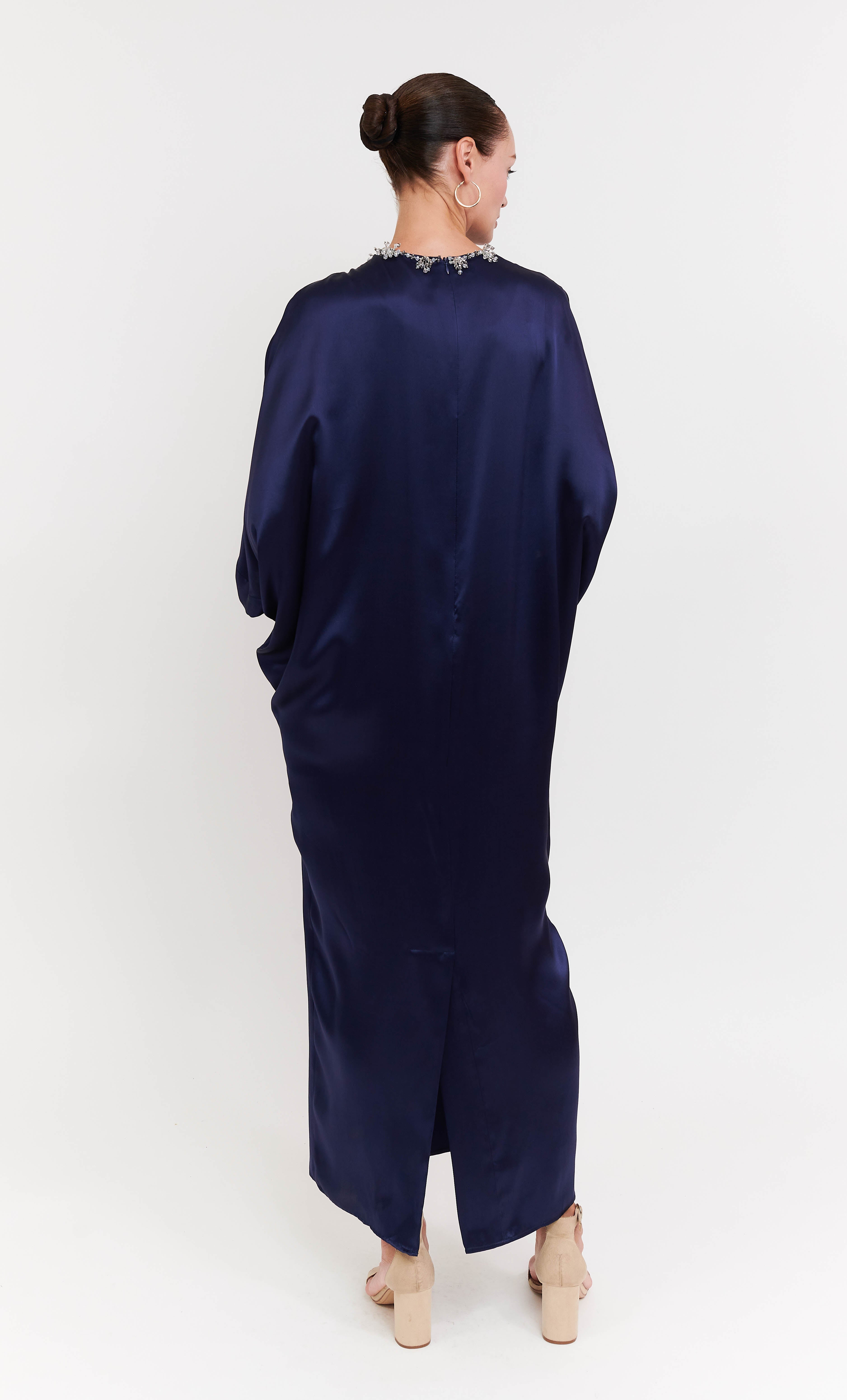Beaded Juliana 3.0 Dress - Navy Blue Luxe Satin Silk