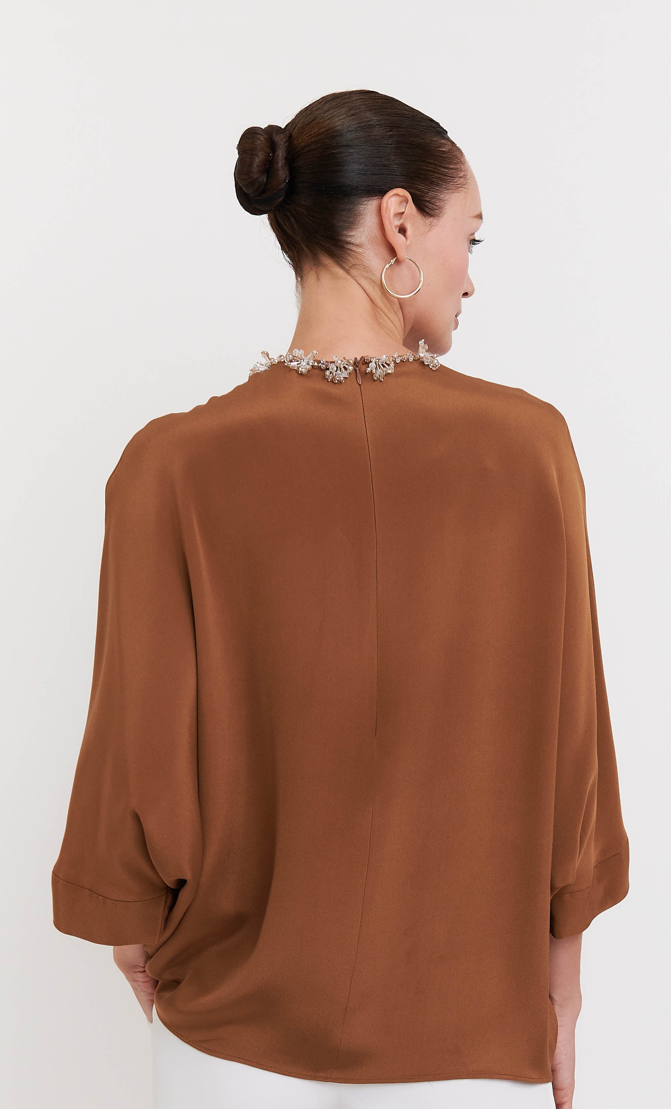 Juliana 3.0 Top – Beaded Brown Luxe Silk