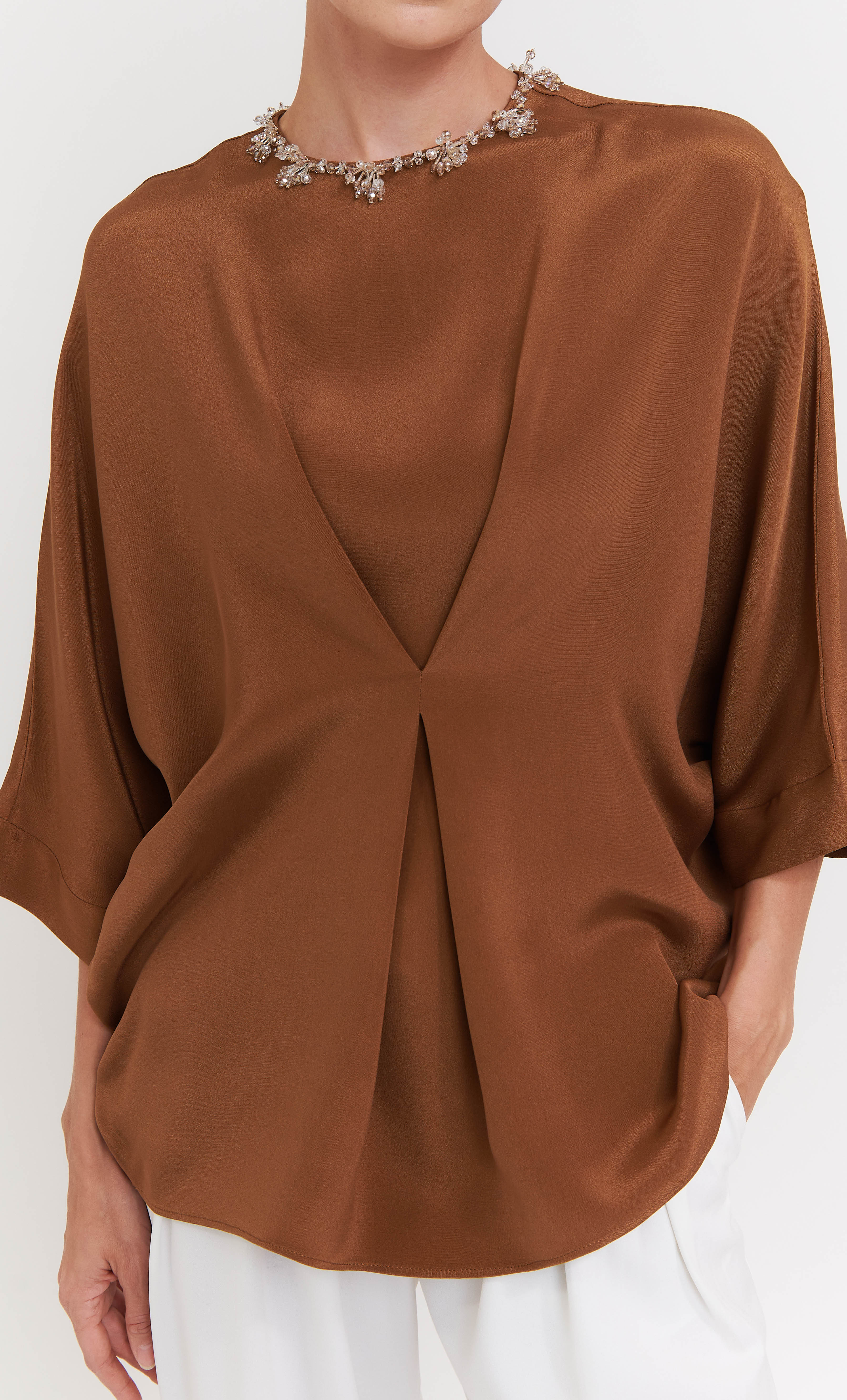 Juliana 3.0 Top – Beaded Brown Luxe Silk