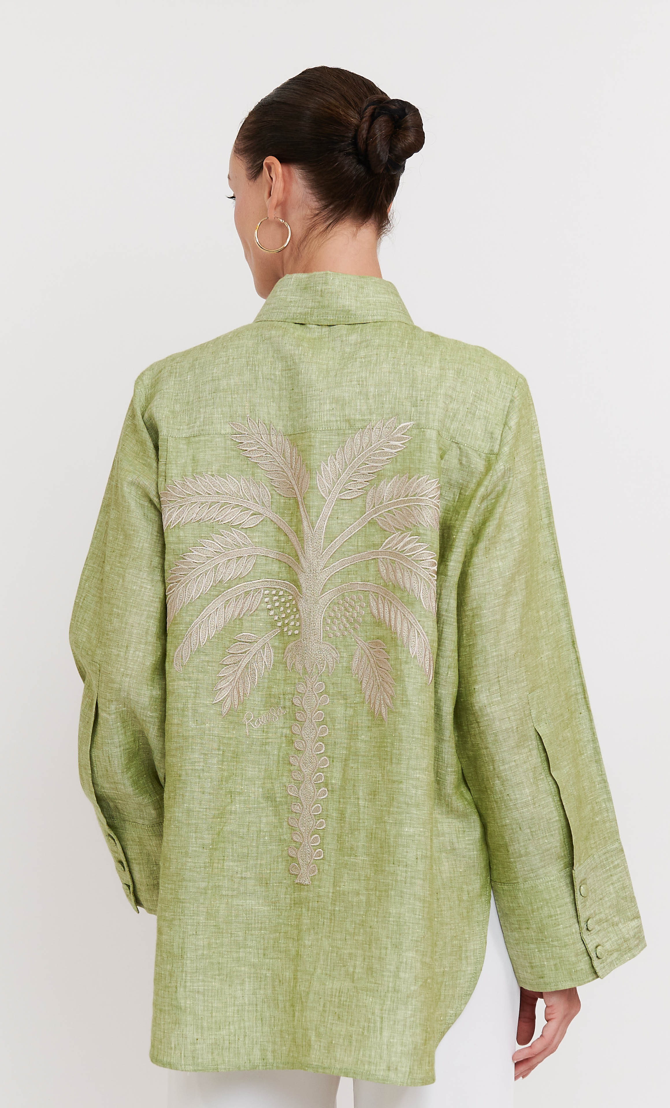 Shirt Top - Long Sleeve with Palm Tree Embroidery