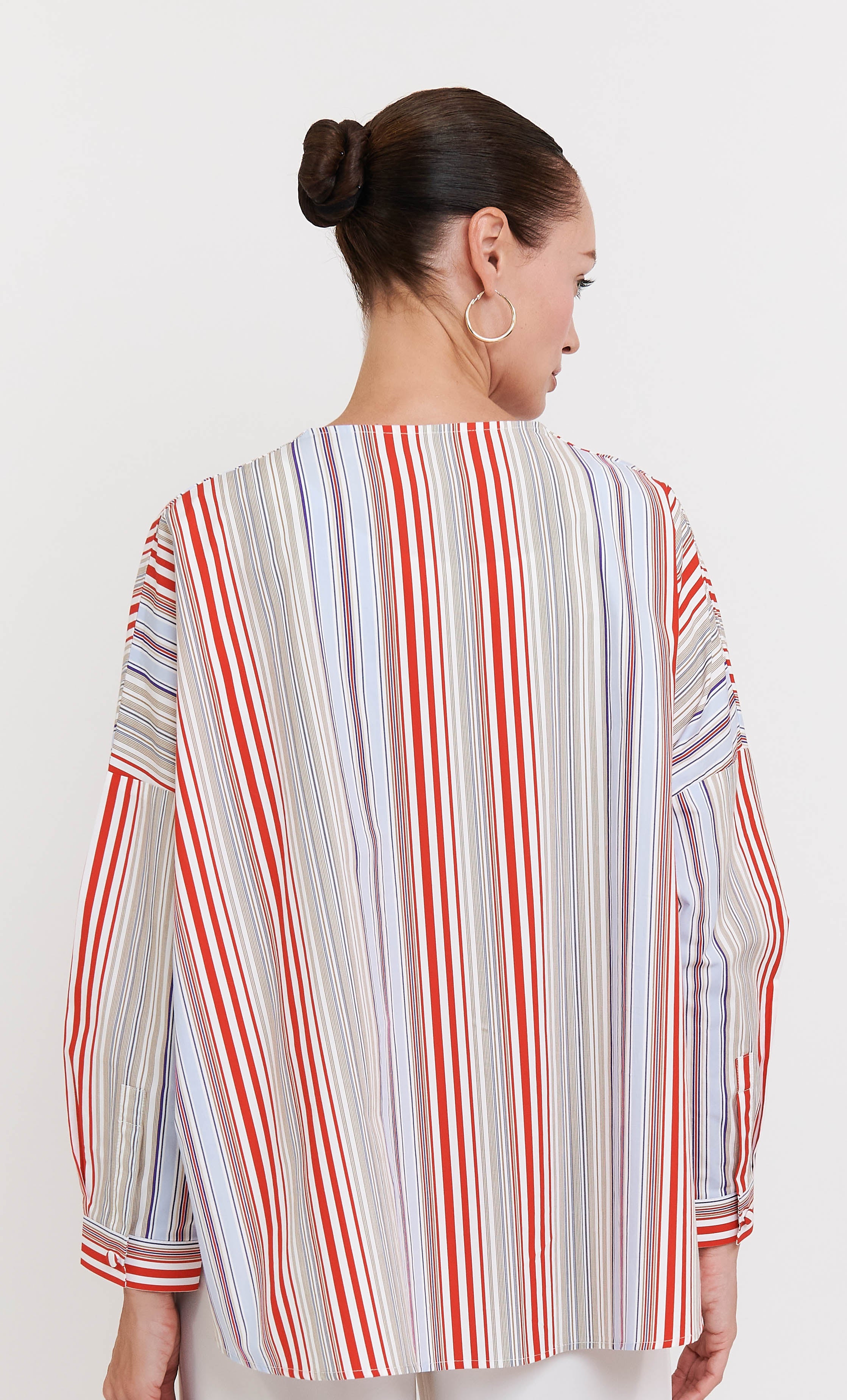 Marcella Top – Red Striped With Bauhinia Embroidery