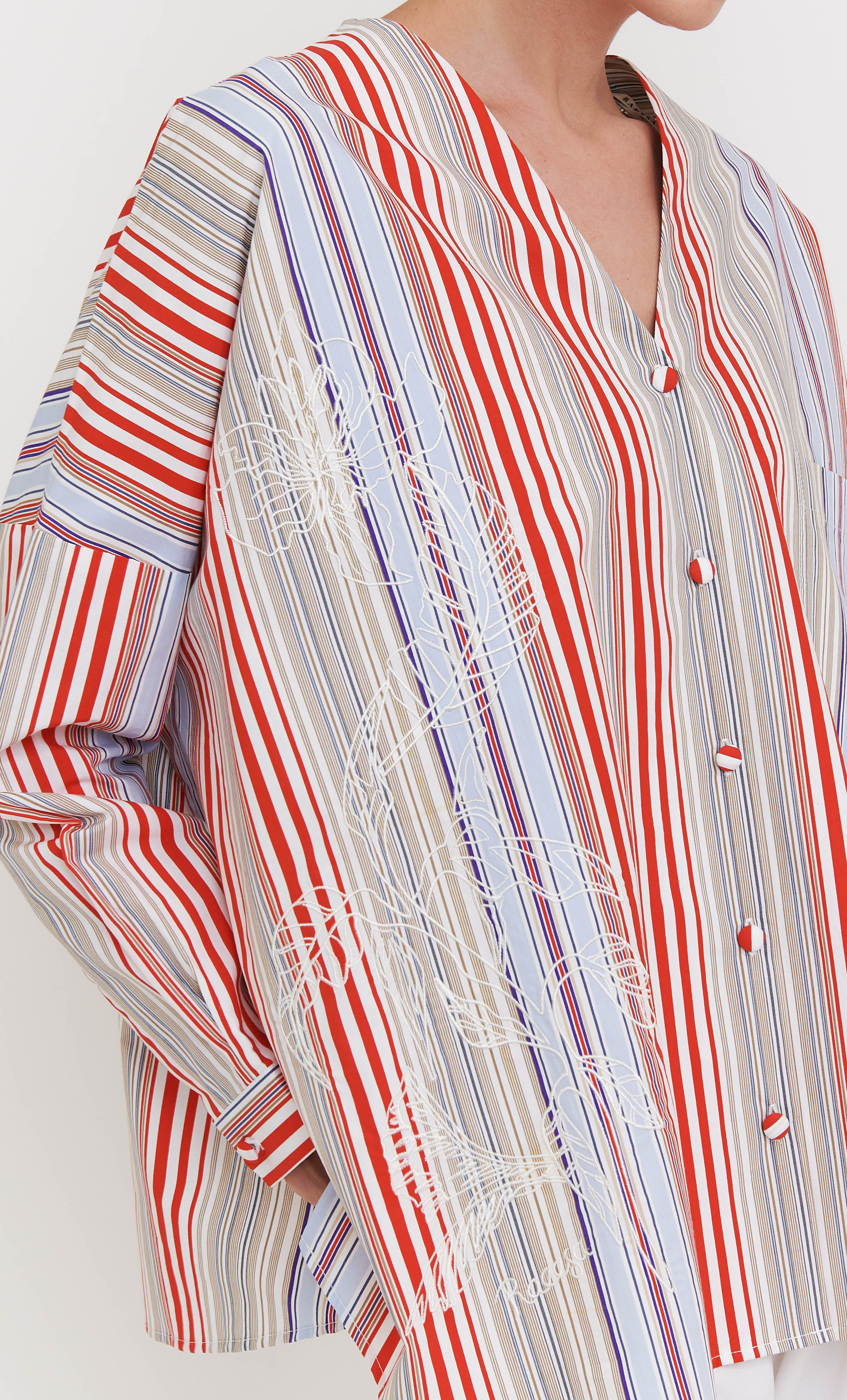 Marcella Top – Red Striped With Bauhinia Embroidery