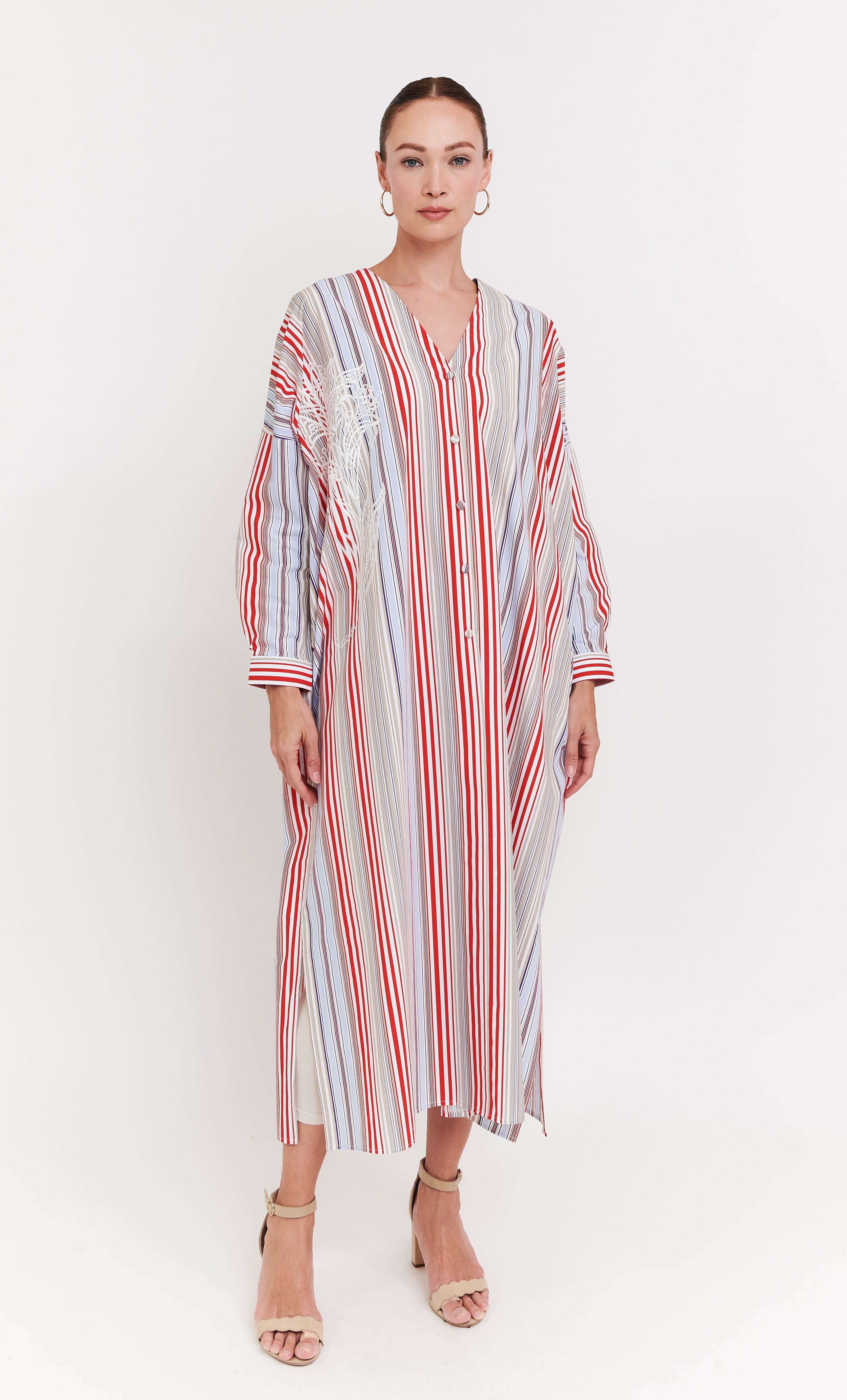 Marcella Dress – Red Striped with Baby Lily Embroidery