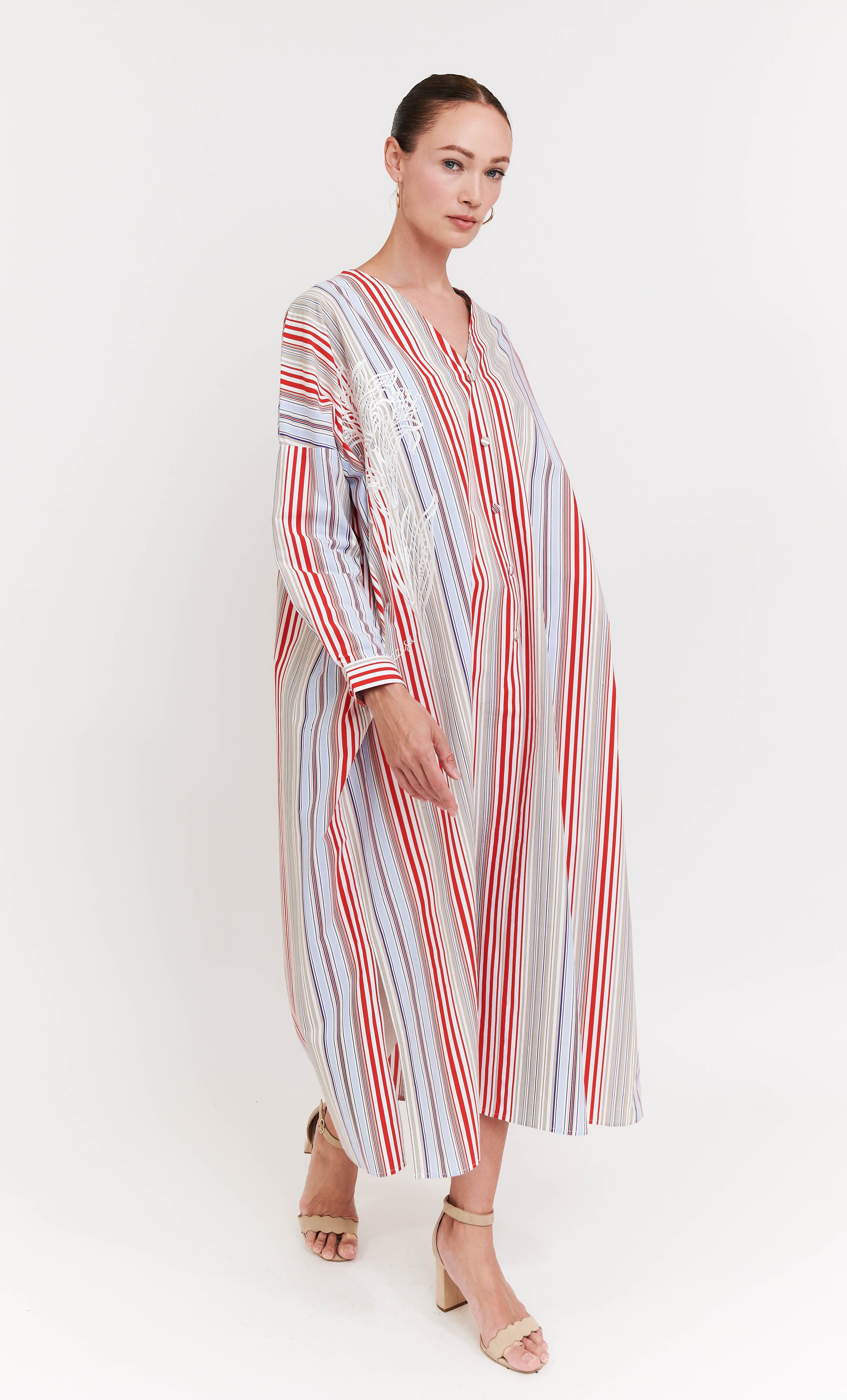 Marcella Dress – Red Striped with Baby Lily Embroidery