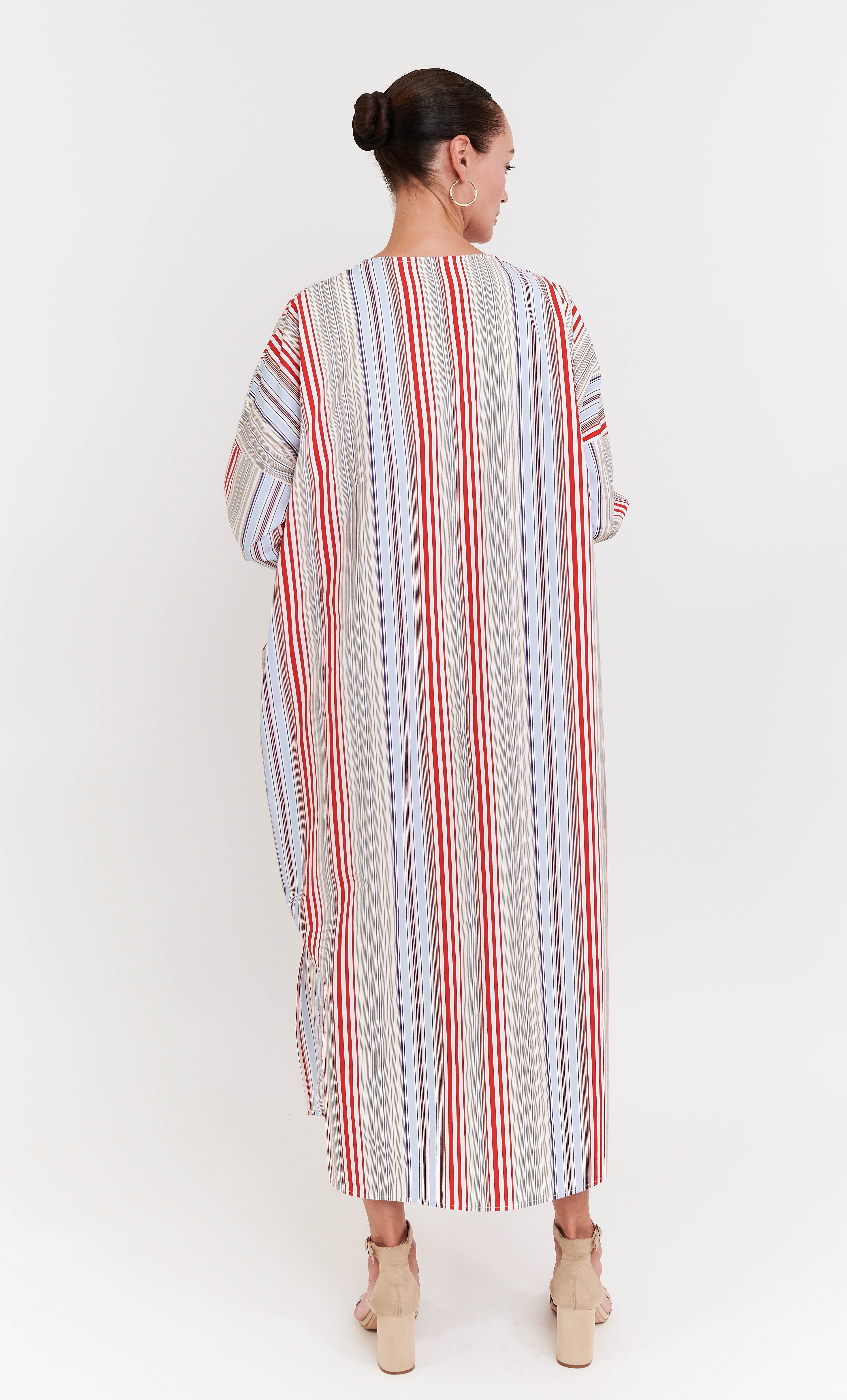 Marcella Dress – Red Striped with Baby Lily Embroidery