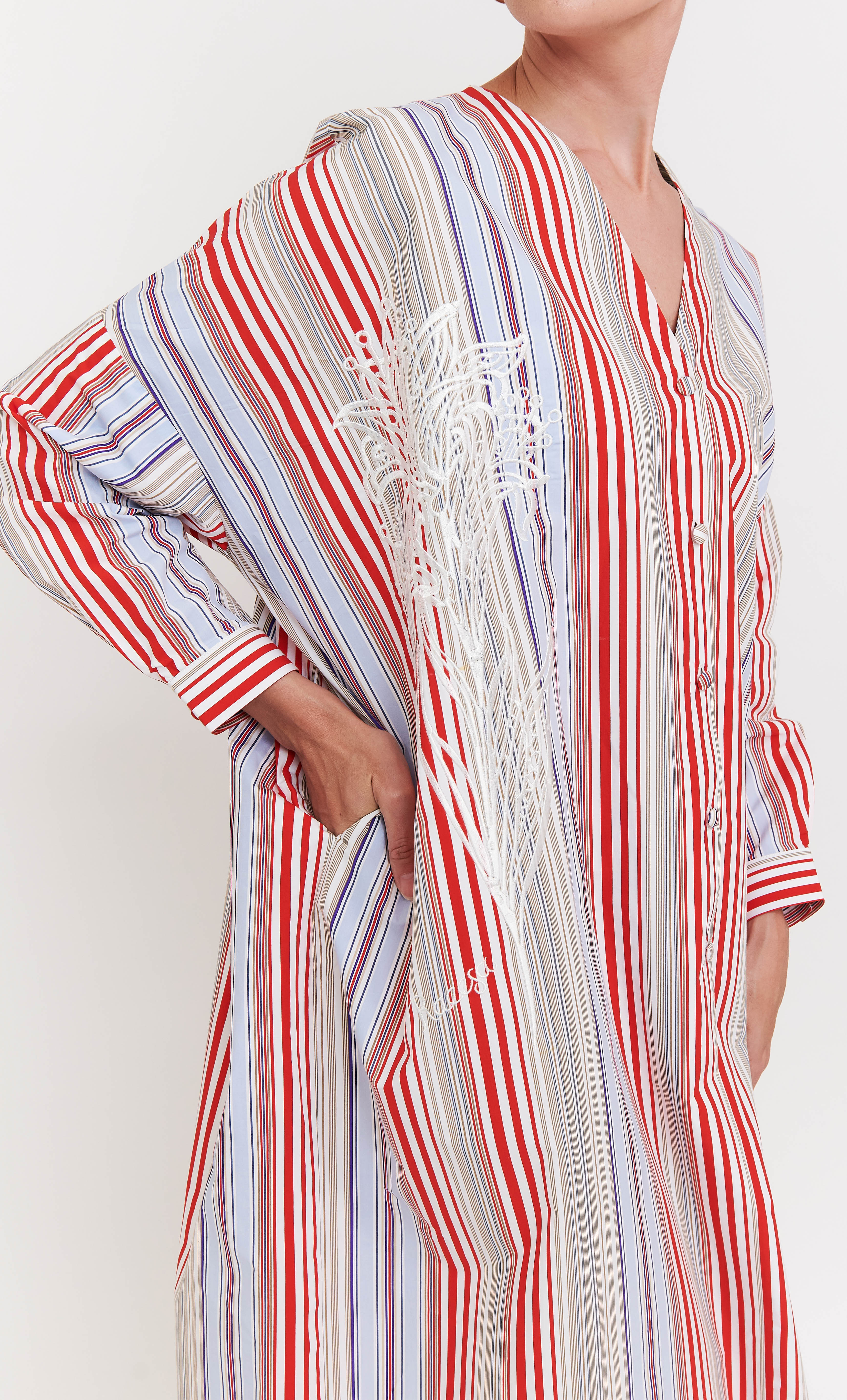 Marcella Dress – Red Striped with Baby Lily Embroidery