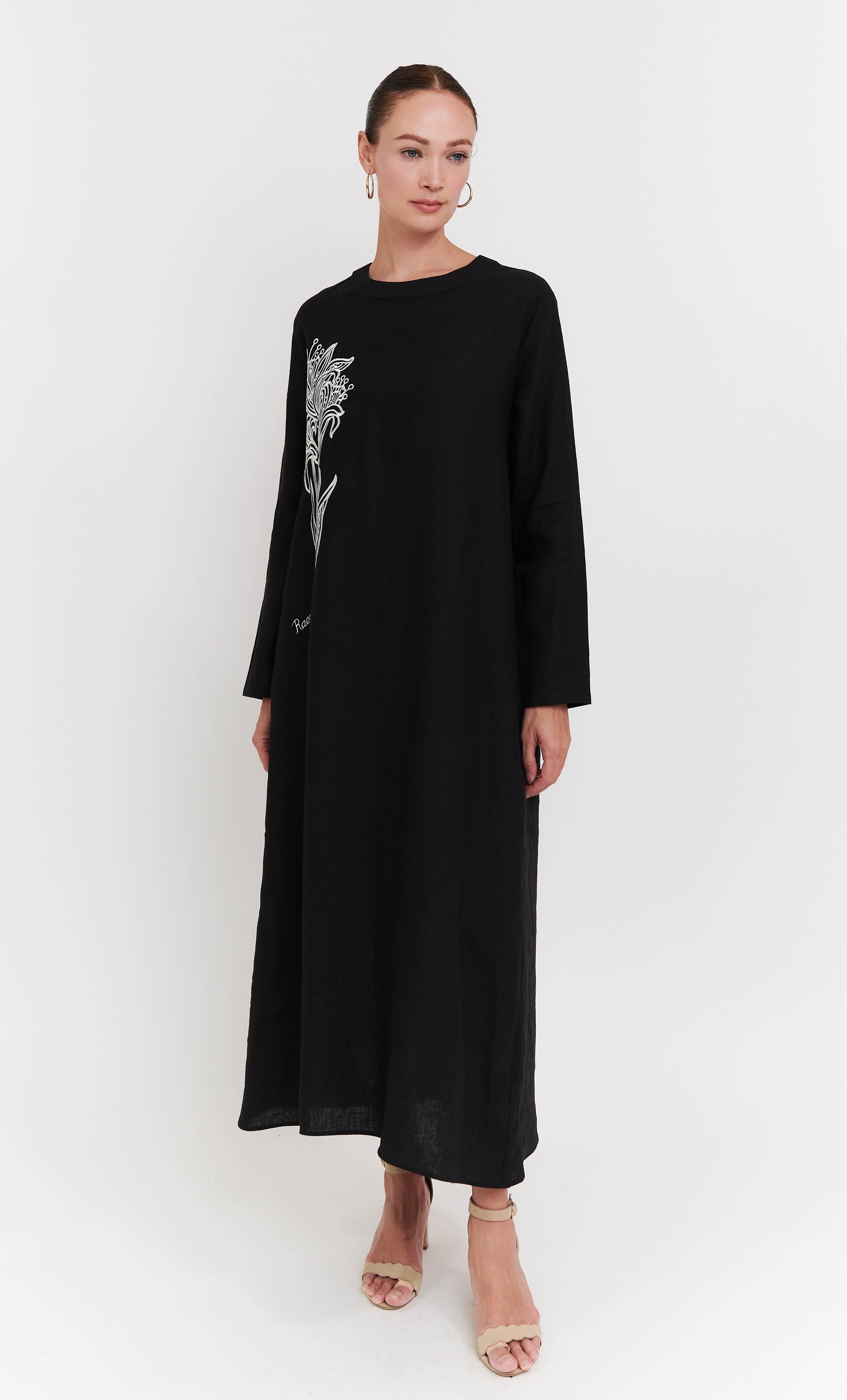 Merra Dress – Black Baby Lily Embroidery