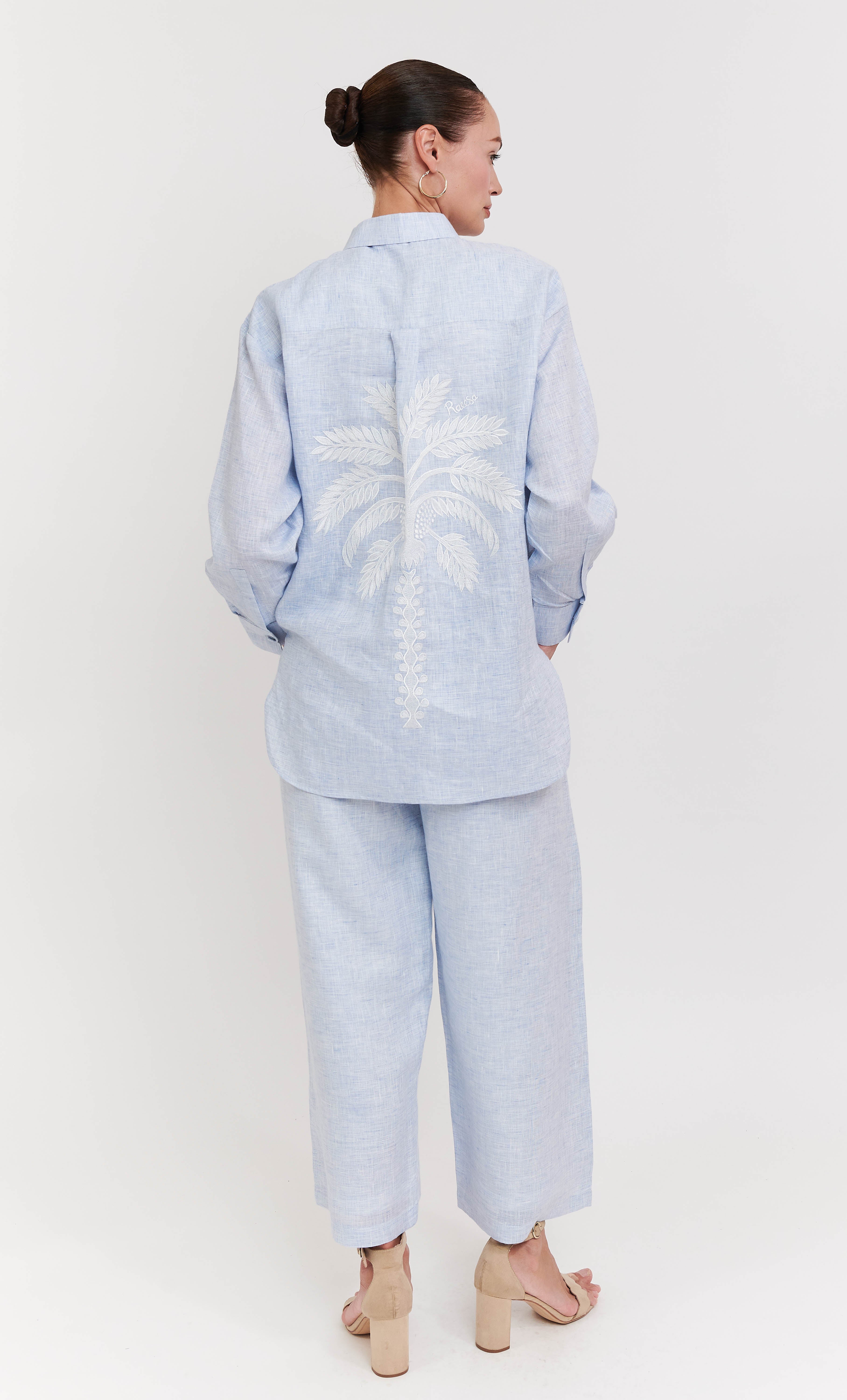 Shirt Set – Light blue with Palm Tree Embroidery