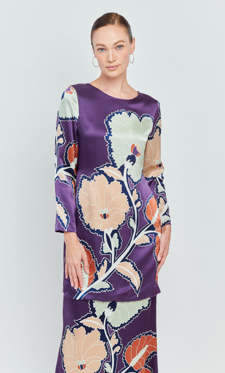 Kurung Modern Set - Violet Satin Silk