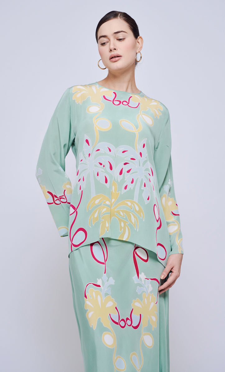 Pery Set Back Button - Palmflo Crepe Silk