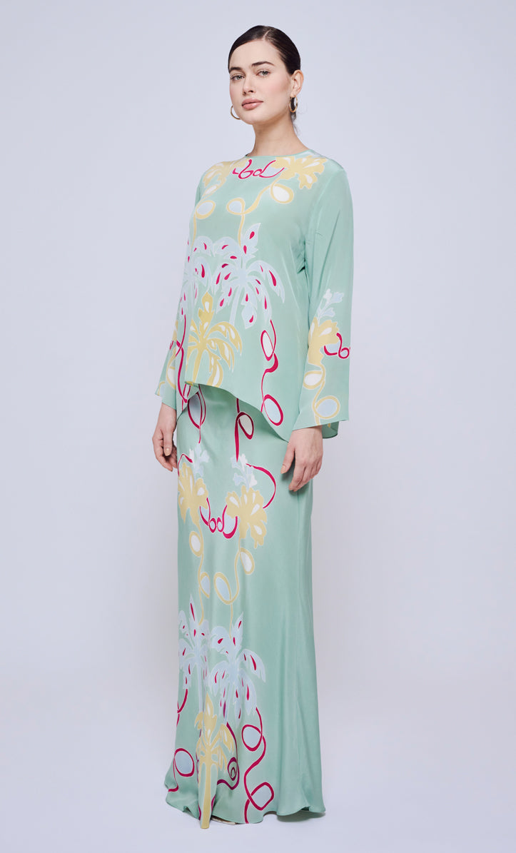 Pery Set Back Button - Palmflo Crepe Silk
