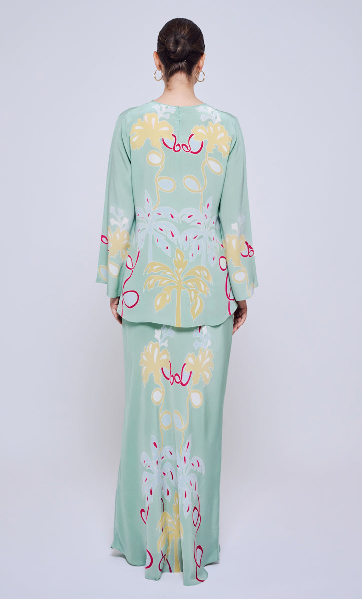 Pery Set Back Button - Palmflo Crepe Silk