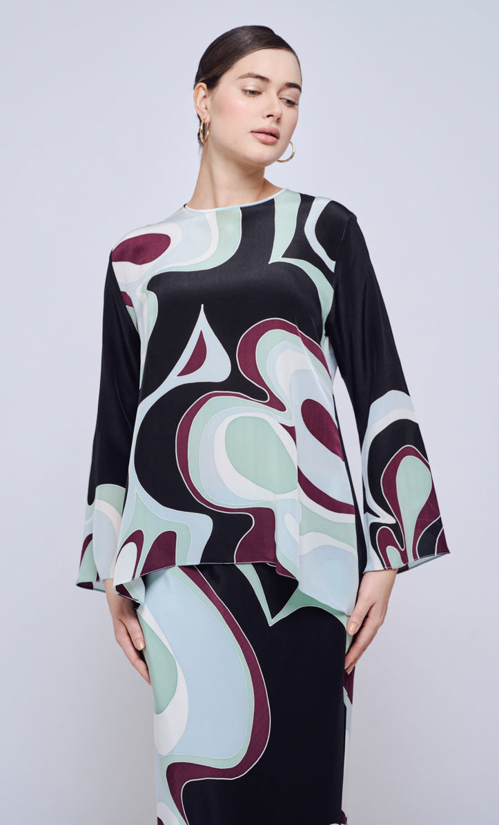Pery Set Back Button - Waves Crepe Silk