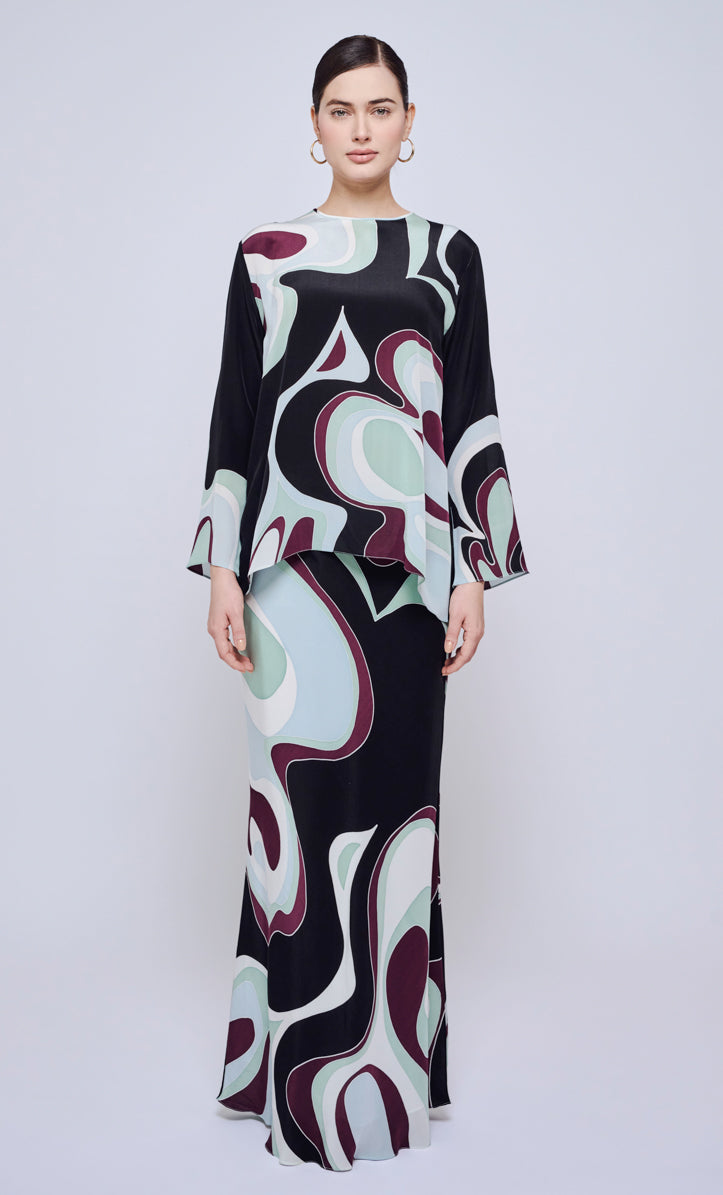 Pery Set Back Button - Waves Crepe Silk