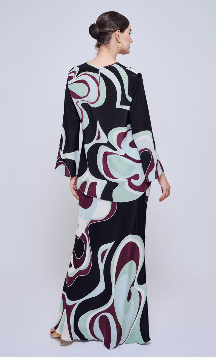 Pery Set Back Button - Waves Crepe Silk