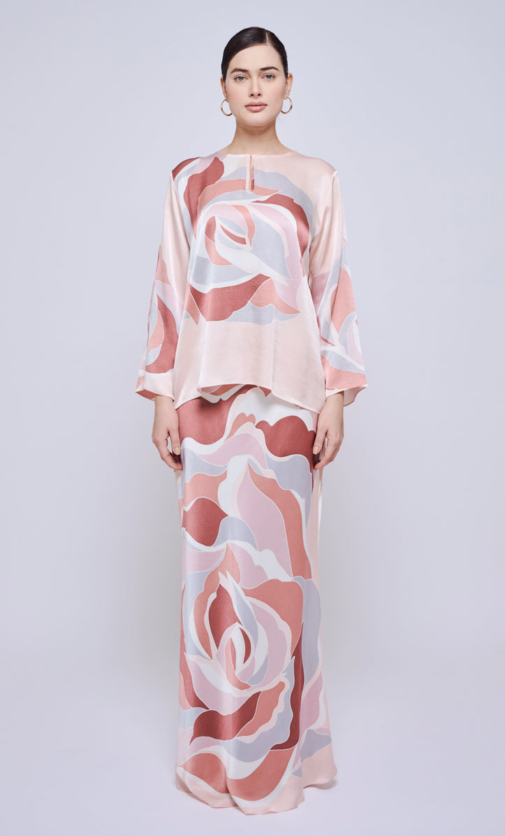 Pery Set Leher Kurung - Rossy Pink Satin Silk