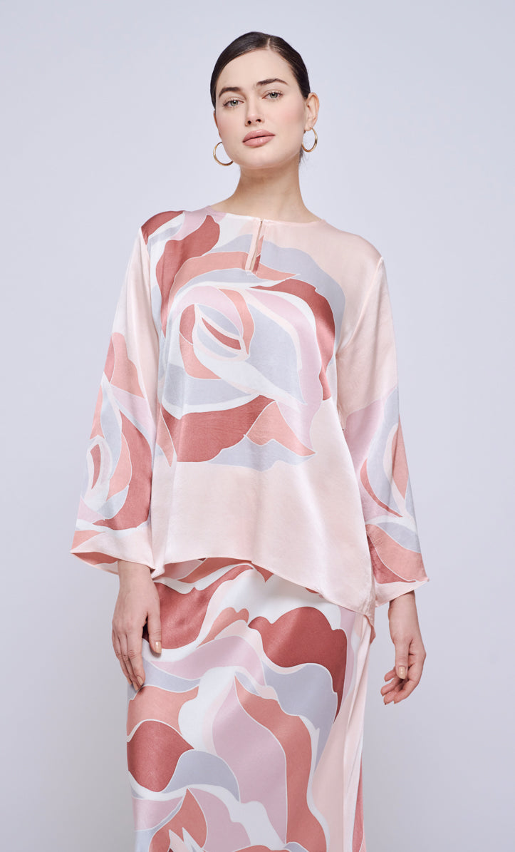 Pery Set Leher Kurung - Rossy Pink Satin Silk
