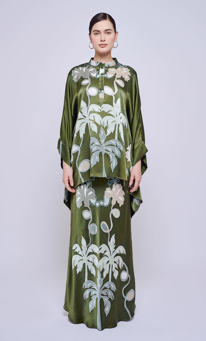 Hani Eva Set - Palmflo Green Satin Silk
