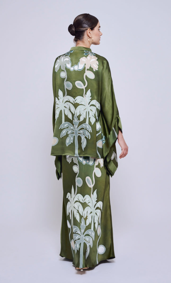 Hani Eva Set - Palmflo Green Satin Silk
