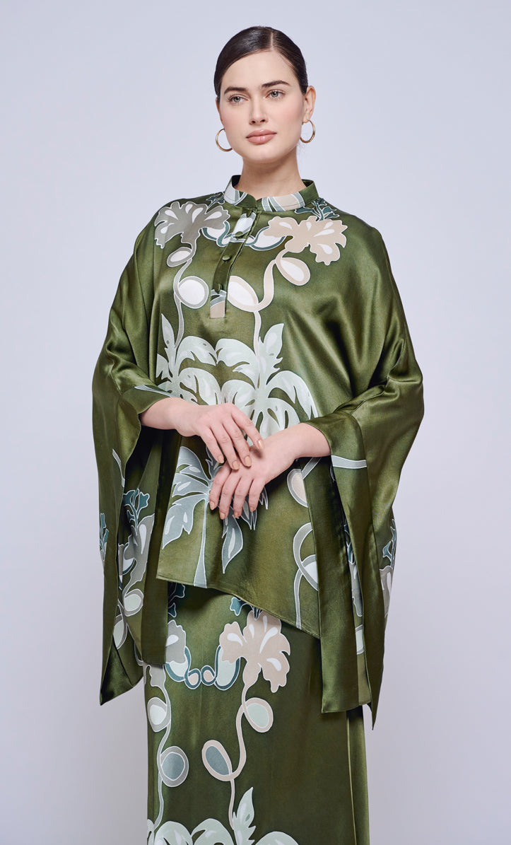 Hani Eva Set - Palmflo Green Satin Silk