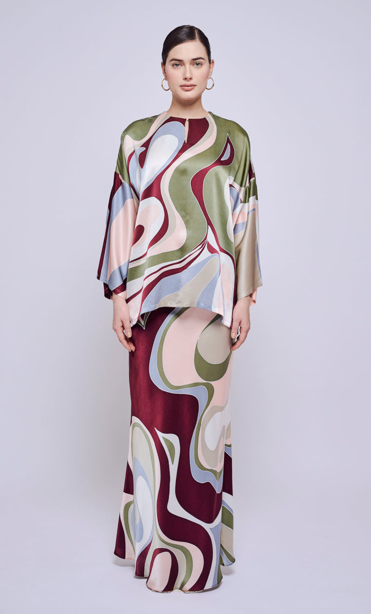Kurung Opah Set - Waves Satin Silk