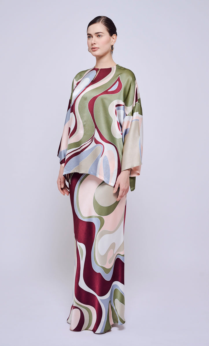Kurung Opah Set - Waves Satin Silk