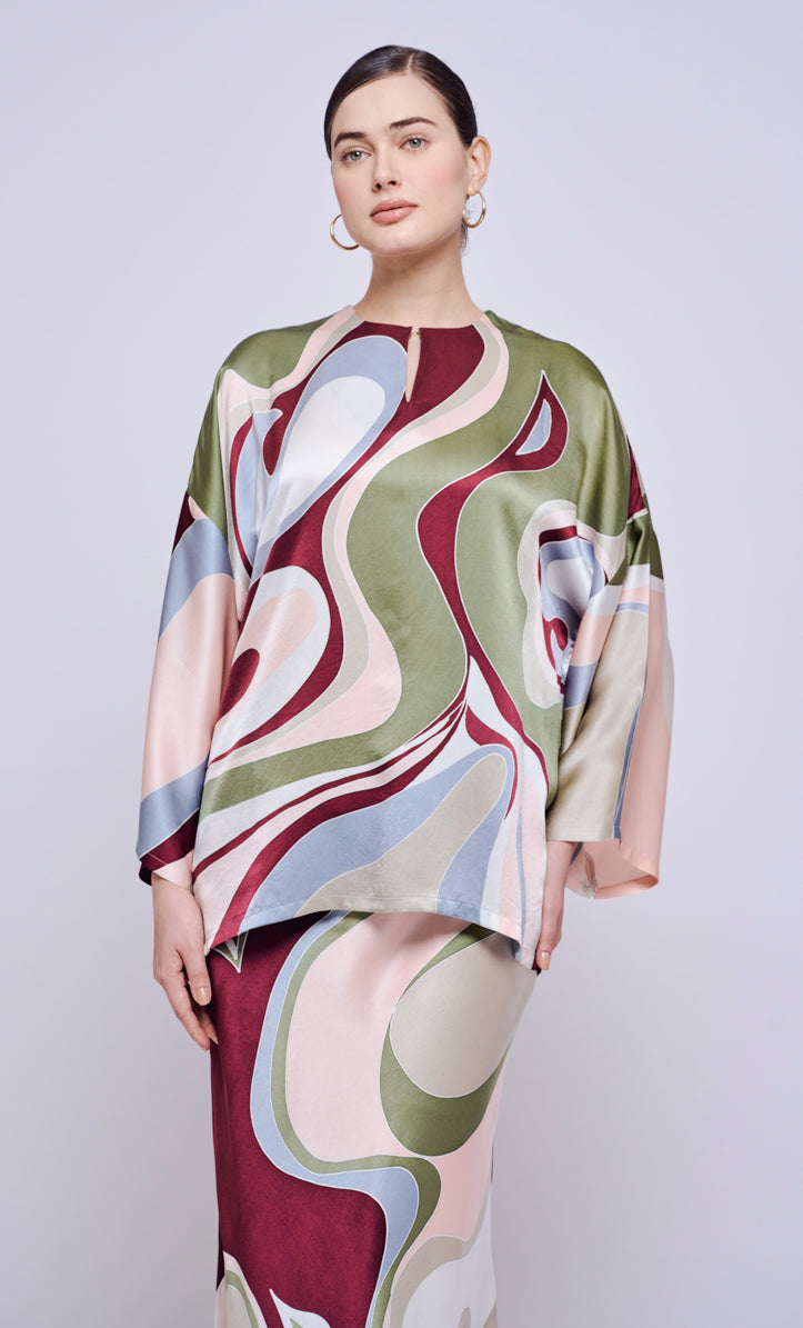 Kurung Opah Set - Waves Satin Silk