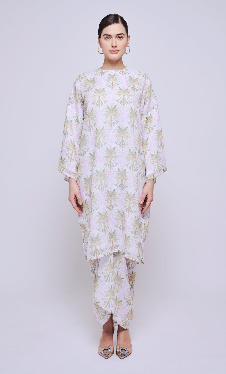 Banana Tree Long Kurung Opah with Instant Pareo - Off White