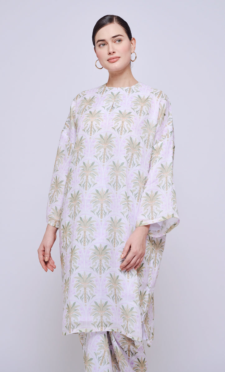 Banana Tree Long Kurung Opah with Instant Pareo - Off White