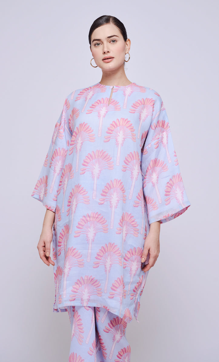 Palm Date Long Kurung Opah with Instant Pareo - Dusty Blue